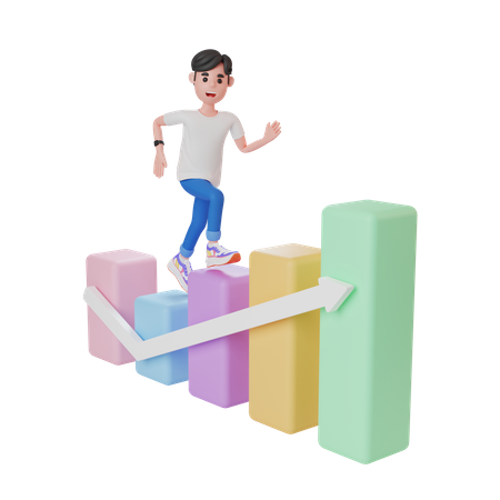 Hombre subiendo la tabla de crecimiento  3D Illustration