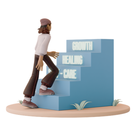 Hombre subiendo escaleras hacia la fortaleza mental  3D Icon