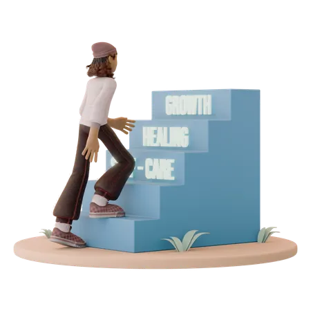 Hombre subiendo escaleras hacia la fortaleza mental  3D Icon