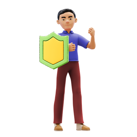 Hombre sosteniendo escudo  3D Illustration