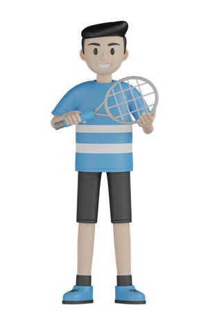 Hombre sujetando una raqueta de tenis  3D Illustration