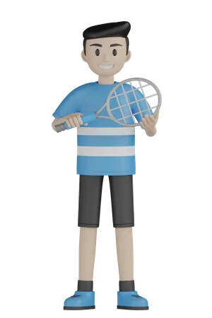 Hombre sujetando una raqueta de tenis  3D Illustration