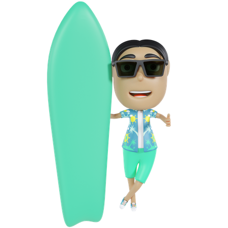 Hombre sujetando tabla de surf  3D Illustration