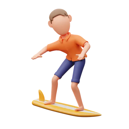 Hombre surfeando  3D Illustration