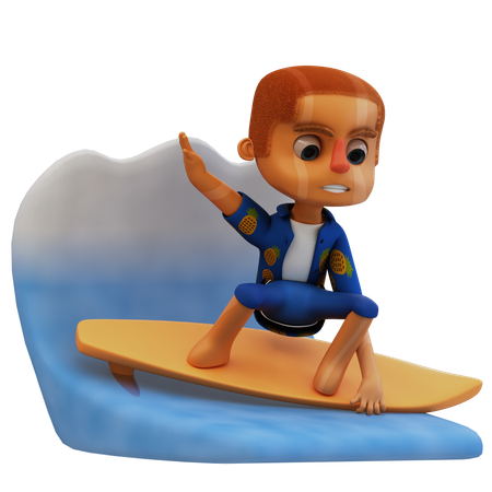 Hombre surfeando en la playa  3D Illustration