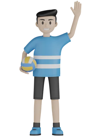 Hombre tejiendo la mano mientras sostiene el voleibol  3D Illustration