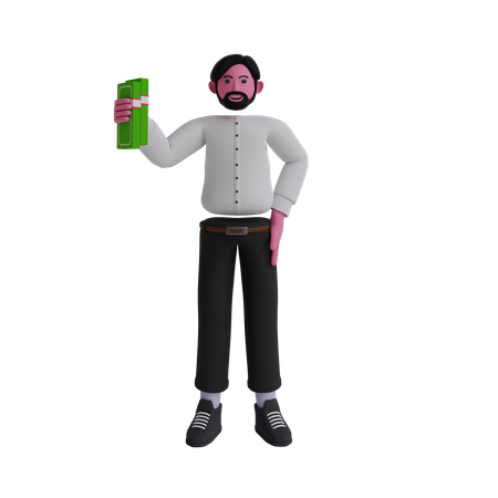 Hombre sosteniendo dinero  3D Illustration