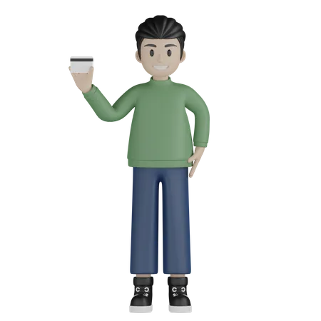 Hombre sosteniendo tarjeta de crédito  3D Illustration