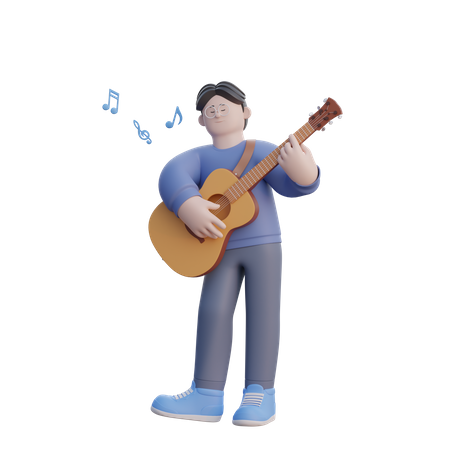 Hombre tocando la guitarra acustica  3D Illustration