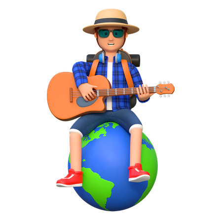 Hombre tocando la guitarra  3D Illustration