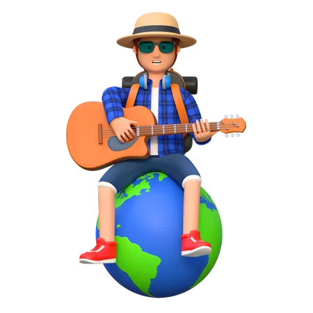 Hombre tocando la guitarra  3D Illustration