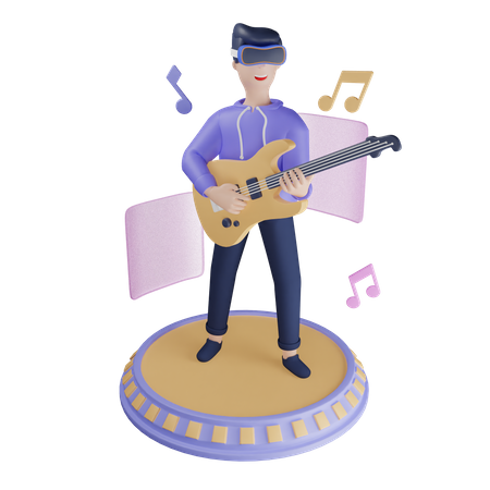 Hombre tocando la guitarra en metaverso  3D Illustration