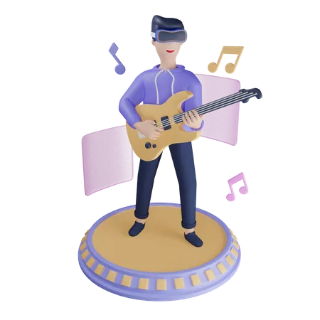 Hombre tocando la guitarra en metaverso  3D Illustration