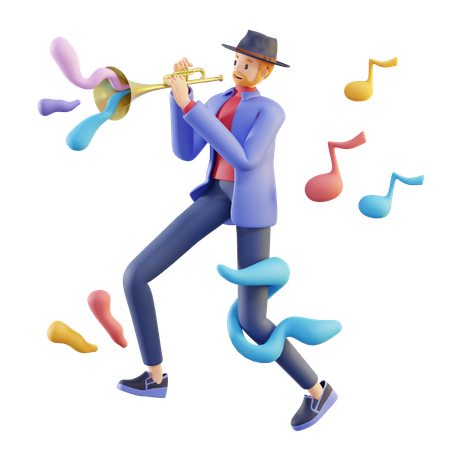 Hombre tocando la trompeta  3D Illustration