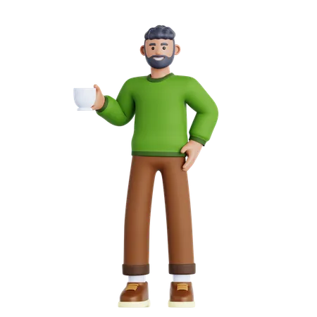 El hombre toma un café  3D Icon