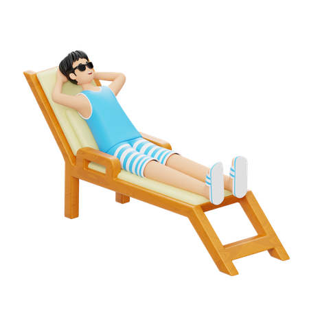 Hombre tomando el sol en la playa  3D Illustration