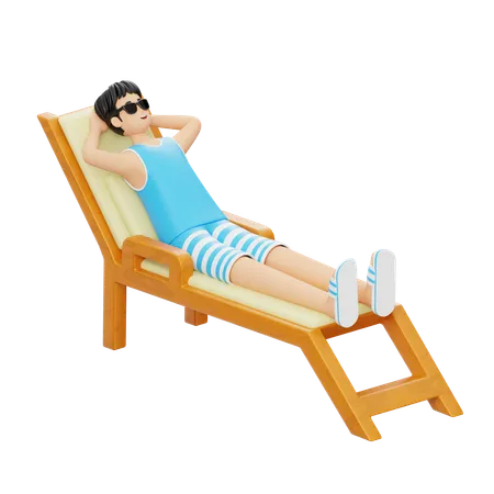 Hombre tomando el sol en la playa  3D Illustration