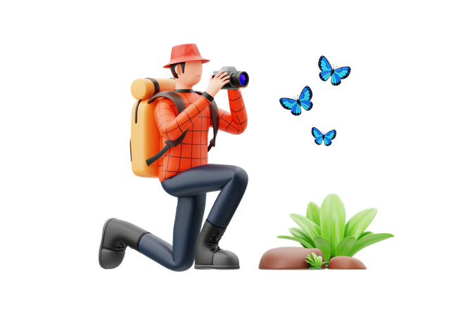 Hombre tomando fotografías de la naturaleza  3D Illustration