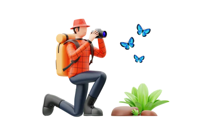 Hombre tomando fotografías de la naturaleza  3D Illustration