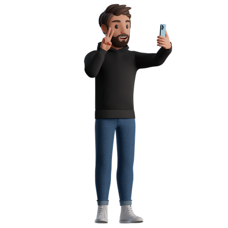 Hombre tomando selfies  3D Illustration