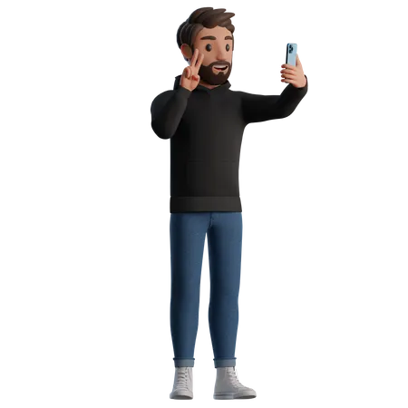 Hombre tomando selfies  3D Illustration