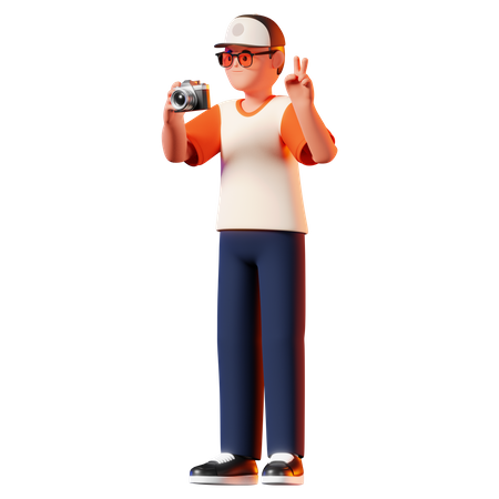 Hombre tomando una pose fotográfica  3D Illustration