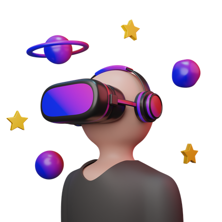 Hombre tomando experiencia espacial VR  3D Illustration