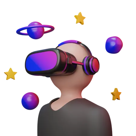 Hombre tomando experiencia espacial VR  3D Illustration