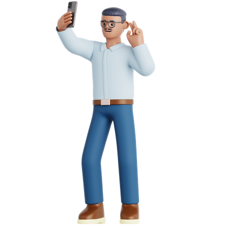 Hombre tomándose una selfie  3D Illustration