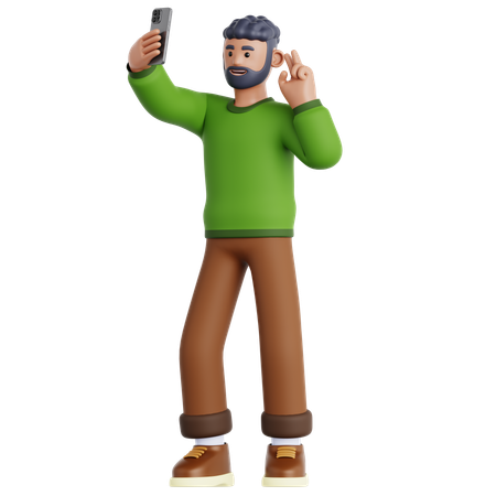 Hombre tomándose una selfie  3D Illustration