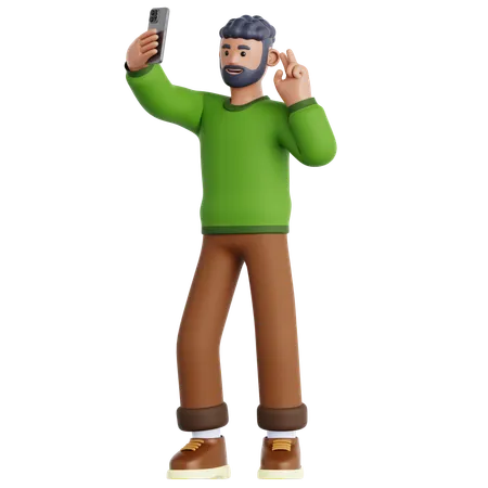 Hombre tomándose una selfie  3D Illustration