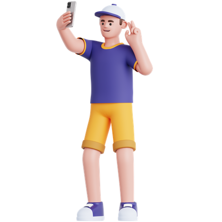 Hombre tomándose una selfie  3D Illustration