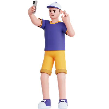 Hombre tomándose una selfie  3D Illustration