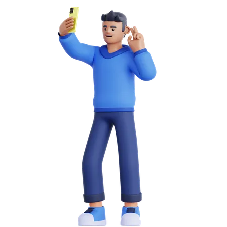 Hombre tomándose una selfie  3D Illustration