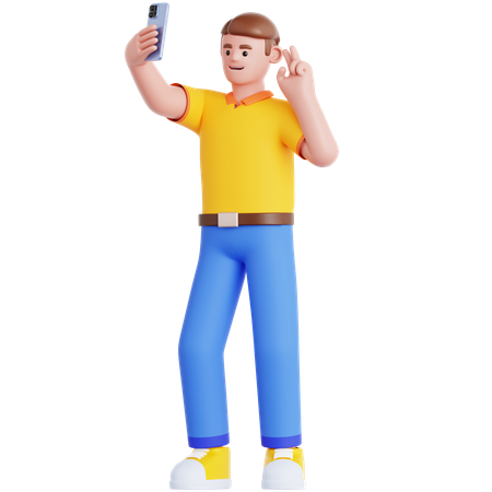 Hombre tomándose una selfie  3D Illustration