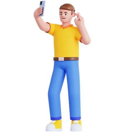 Hombre tomándose una selfie  3D Illustration