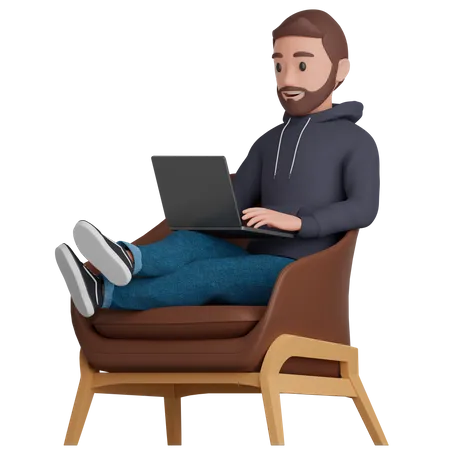 El hombre trabaja en una silla.  3D Illustration