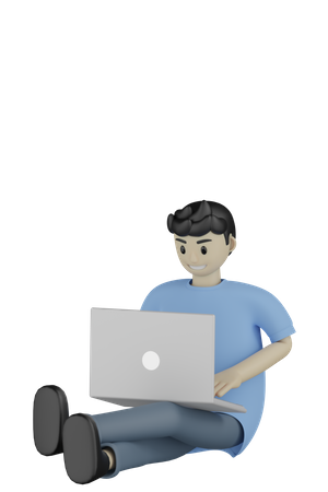 Hombre trabajando con computadora portátil  3D Illustration