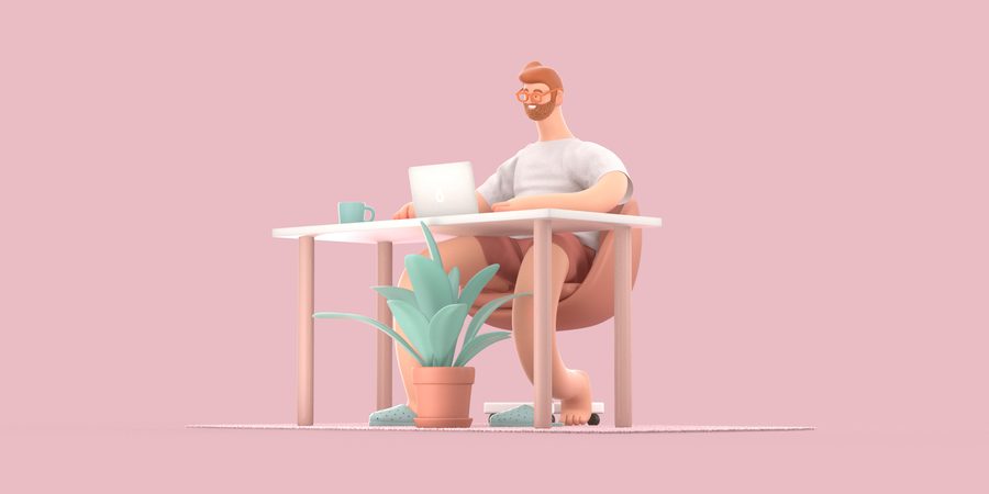 Hombre trabajando desde casa  3D Illustration