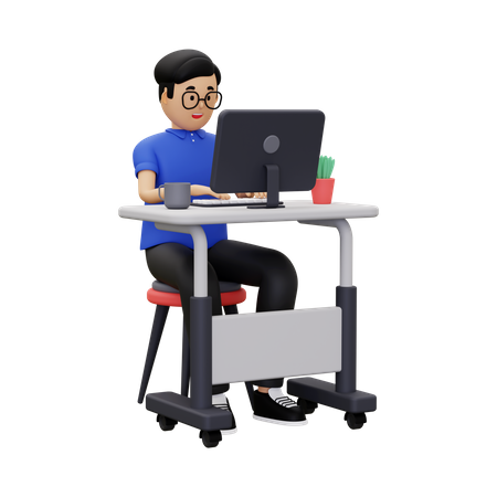 Hombre trabajando en casa  3D Illustration