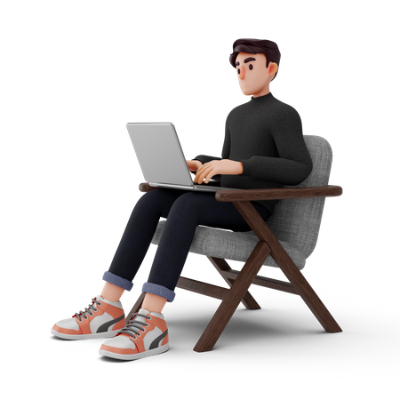 Hombre trabajando en casa  3D Illustration