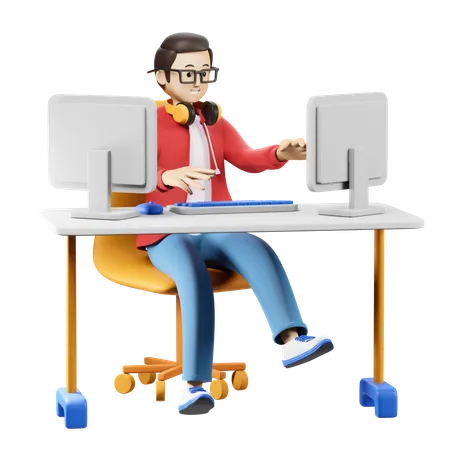 Hombre trabajando en la computadora  3D Illustration