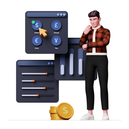 Hombre trabajando en gestión financiera  3D Illustration