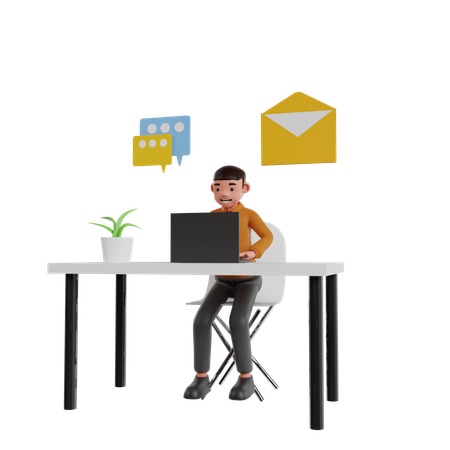 Hombre trabajando en la computadora  3D Icon