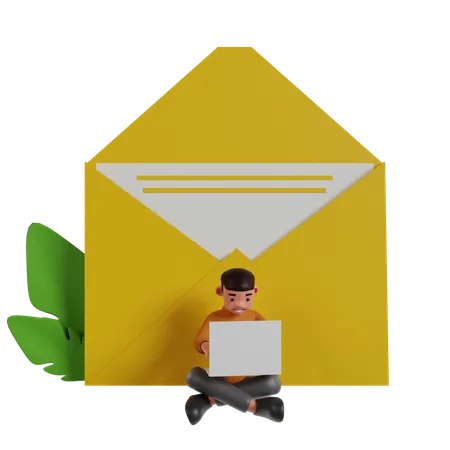 Hombre trabajando en marketing por correo  3D Illustration