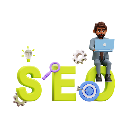 Hombre trabajando en SEO Target  3D Illustration