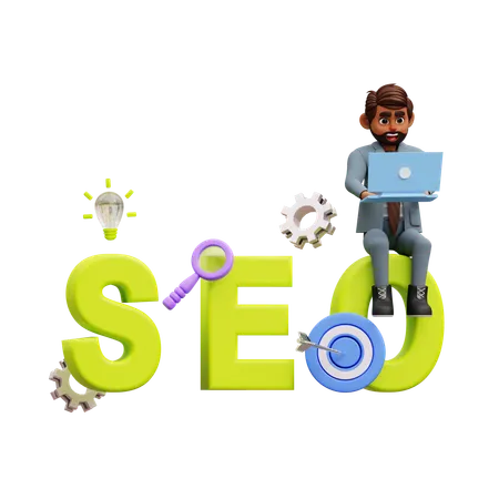 Hombre trabajando en SEO Target  3D Illustration