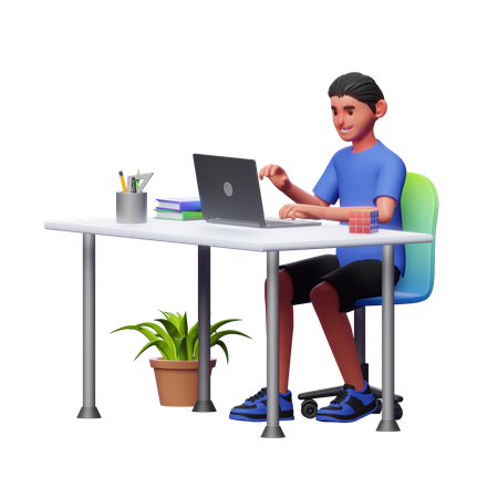 Hombre trabajando en la computadora portátil  3D Illustration