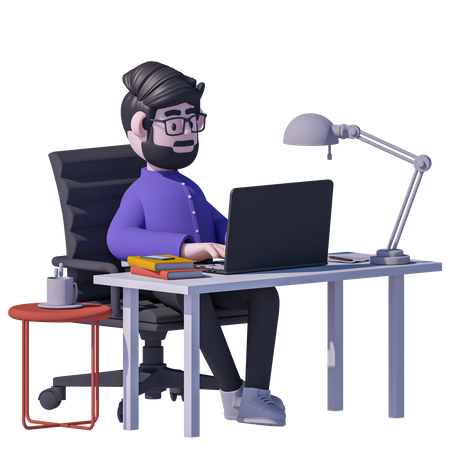Hombre trabajando en la computadora portátil  3D Icon