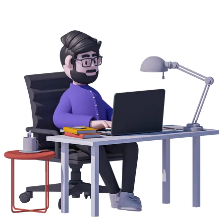 Hombre trabajando en la computadora portátil  3D Icon